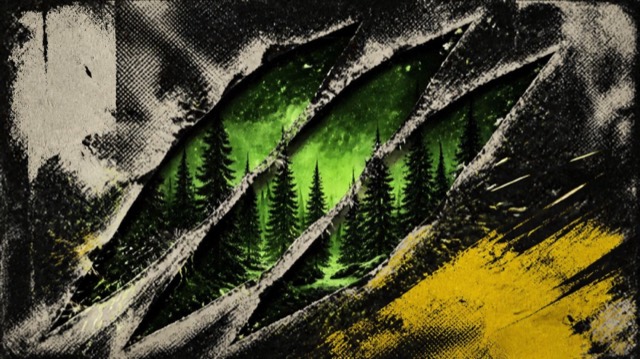 Illustration of three claw slashes torn through a snowy forest poster
